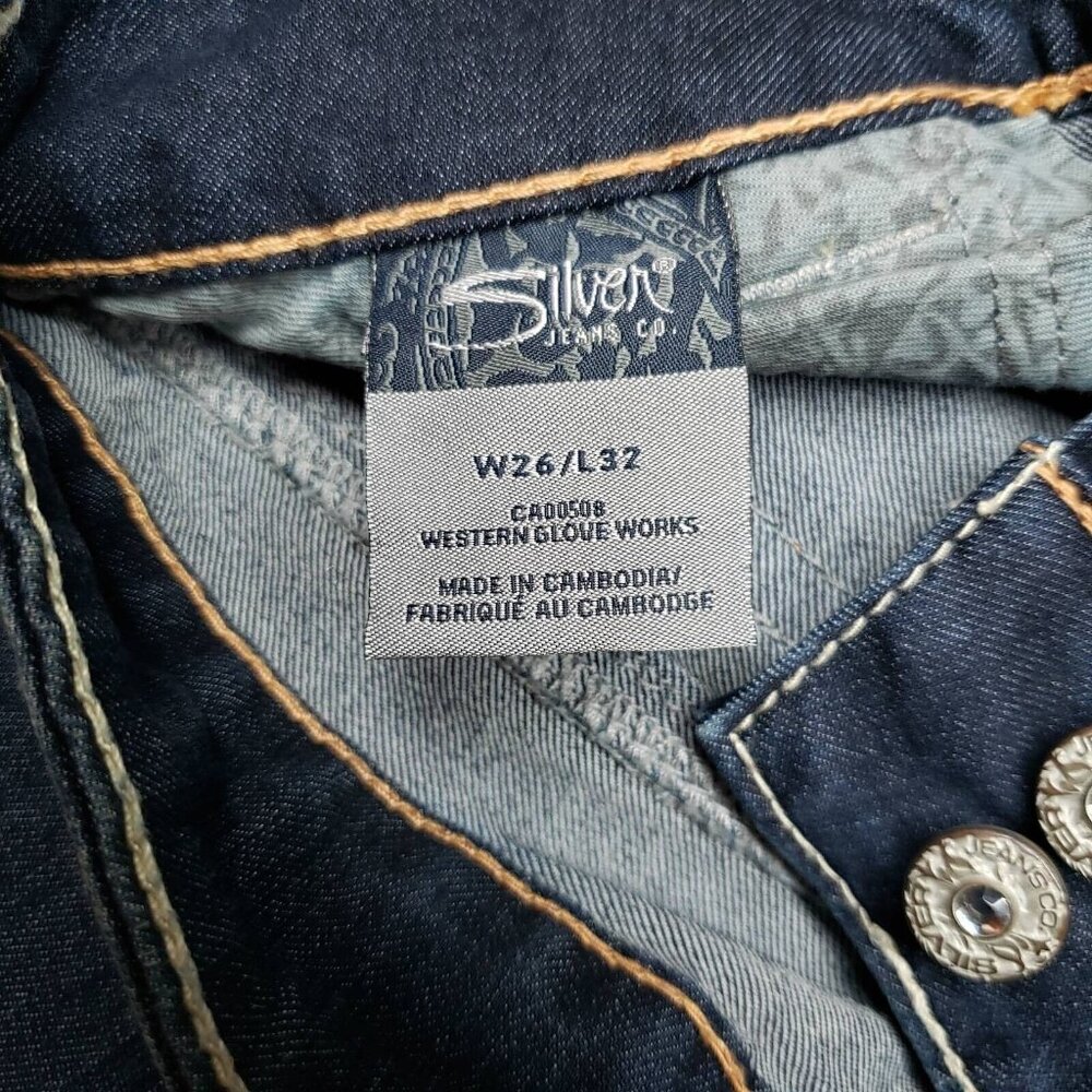Silver Jeans Dawson Womens 26X32 Blue Bootcut Faded Embroidered Low Rise New - Picture 10 of 12